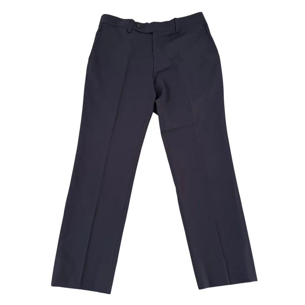 Mark Pomerantz 33x28.5 Navy Blue Wool‎ Flat Front Tailored Men's Dress Pants